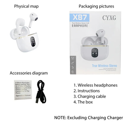 Wireless Earbuds with LED Display – In-Ear Design, Mic for Sports/Gaming/Travel, Lightweight In-Ear Monitor Headset