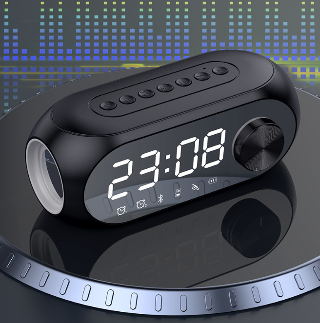 Mirror Digital Alarm Clock Bluetooth Speaker, Portable Wireless Speaker Support TF Card FM Radio, Dual Alarms Bedroom Desktop Clock