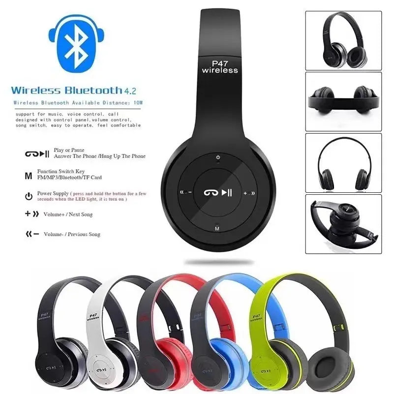 Buy 1 Get 1 Free P47 Wireless Bluetooth 5.0 Foldable Over-Ear Headphones - Order 1 Get 2, Built-in Mic, Noise Reduction, USB Rechargeable