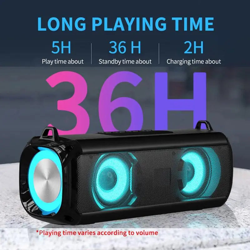 Portable Wireless Speaker with Subwoofer & LED Light – Rechargeable, Bluetooth, Multifunctional for Outdoor, Home, Office & PC Use