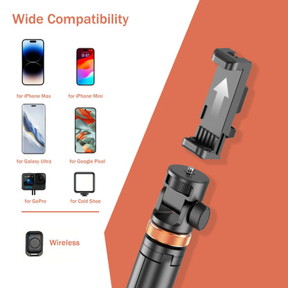 61-Inch Smartphone Selfie Stick with Wireless Remote and Tripod Stand - Tech Accessories for iPhone 17/16/15/14/13 and Mobile Devices
