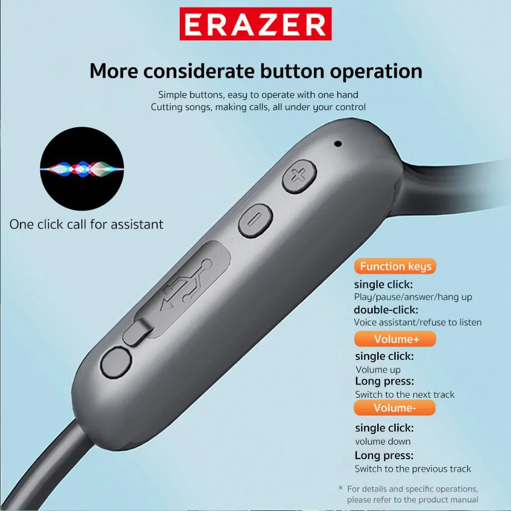 ERAZER XF22 Wireless Bone Conduction Earbuds - Bluetooth 5.4, Touch Control, HiFi Stereo, Water Resistant Sports Earphones