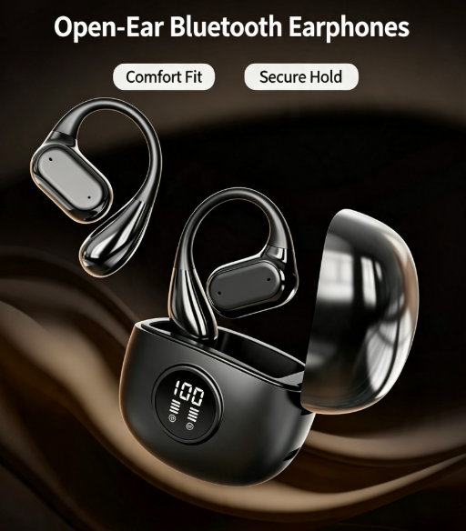 Q17 Open-Ear Wireless Bluetooth-Compatible Earbuds with Digital Display Charging Case - True Wireless Sports Headphones for Running, Walking and Exercise
