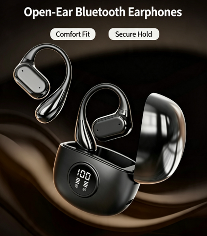 Q17 Open-Ear Wireless Bluetooth-Compatible Earbuds with Digital Display Charging Case - True Wireless Sports Headphones for Running, Walking and Exercise