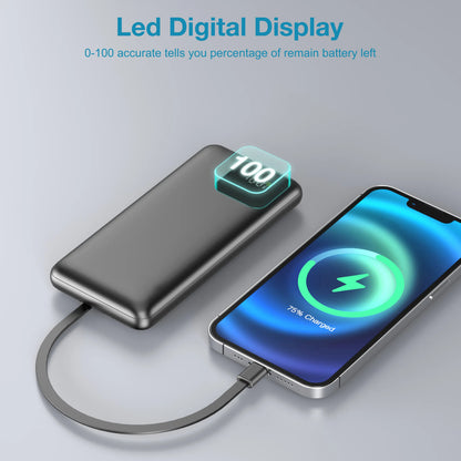 Portable Charger 10000mAh with Built-in Cables - 22.5W Fast Charging Power Bank, 4 Outputs 2 Inputs for iPhone, Samsung, Google Pixel and iPad