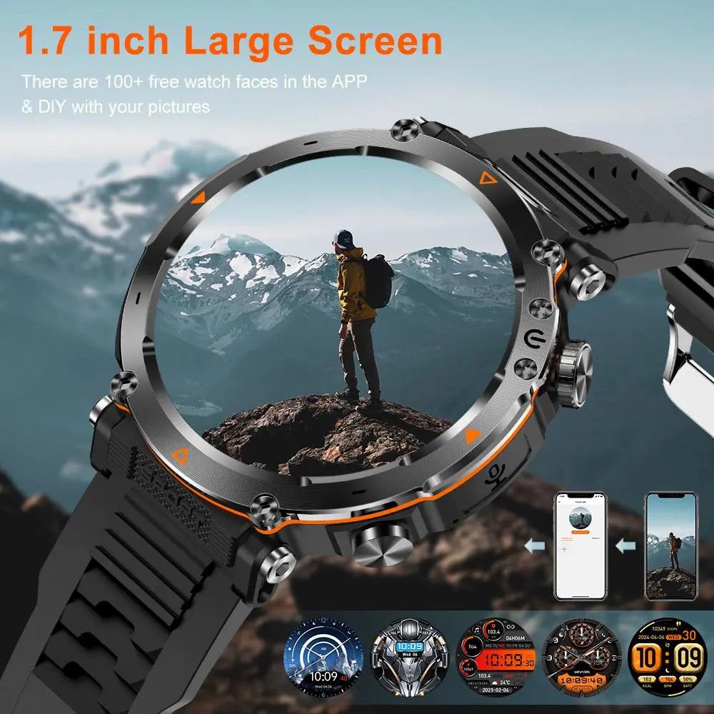 1.7" Large Screen Smartwatch – Answer/Dial Calls, 100+ Sports Modes, 600mAh Battery, Compass, Waterproof – Men's Gift Fitness Tracker