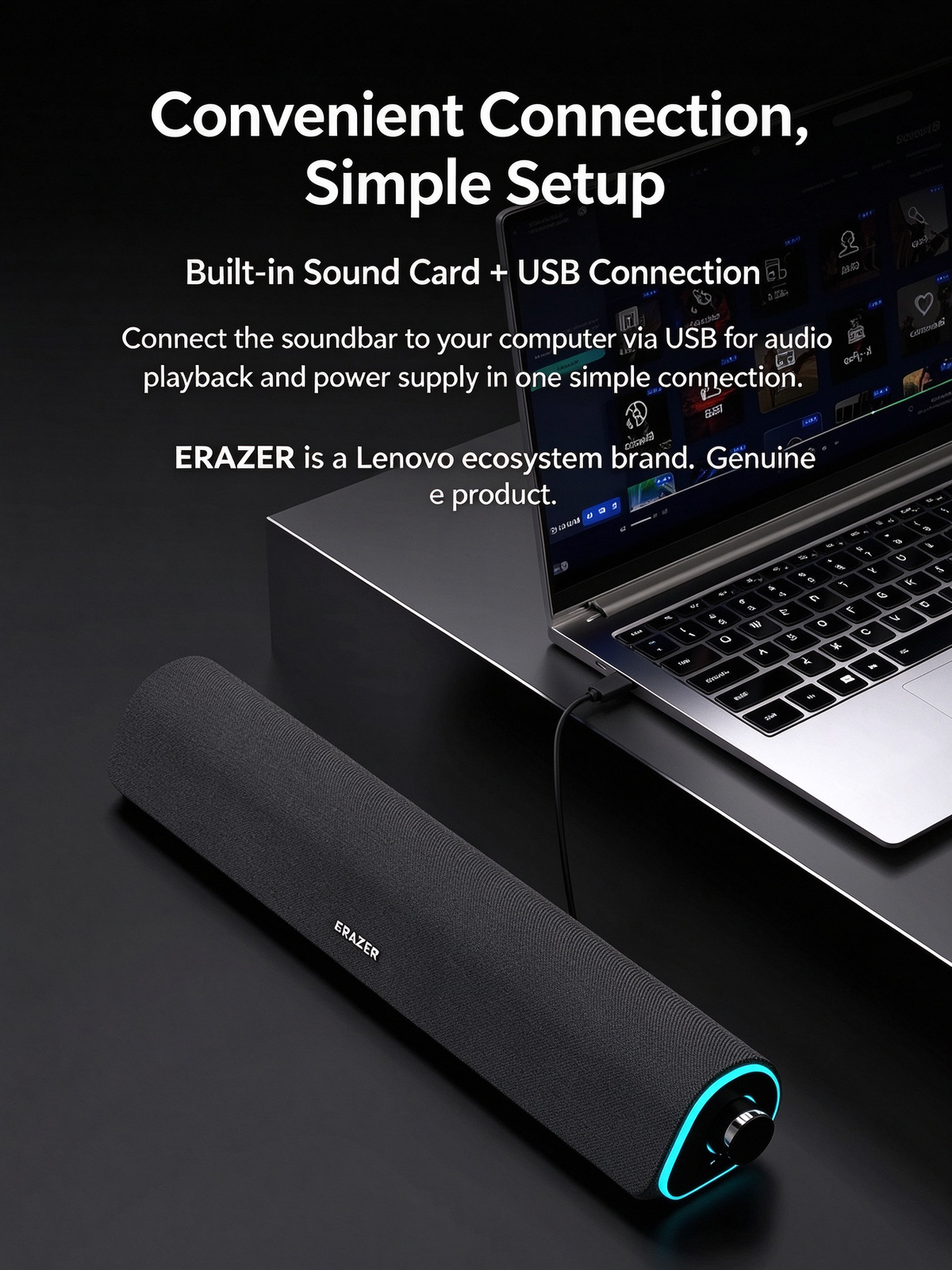 ERAZER Wired & Bluetooth Speaker - Excellent Sound Quality Desktop Long Strip Soundbar for Computer, TV, Phone & Home Audio
