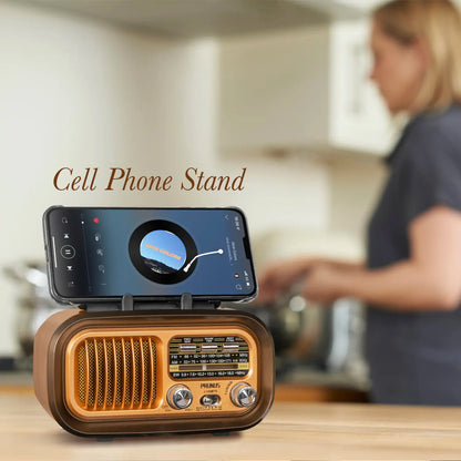 Small Retro Vintage Radio with Bluetooth – AM/FM Transistor, Solar/Battery Rechargeable, TWS, Supports TF Card & USB Playback, Great Sound