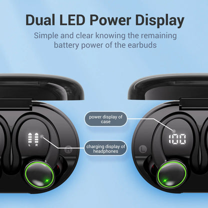 Wireless Bluetooth Earbuds - IPX7 Water Repellent, Sturdy In-Ear Headphones with Type-C Jack, Noise Reduction, 1-Year Warranty, High-Quality Audio, Hanging Ear Design (Black)