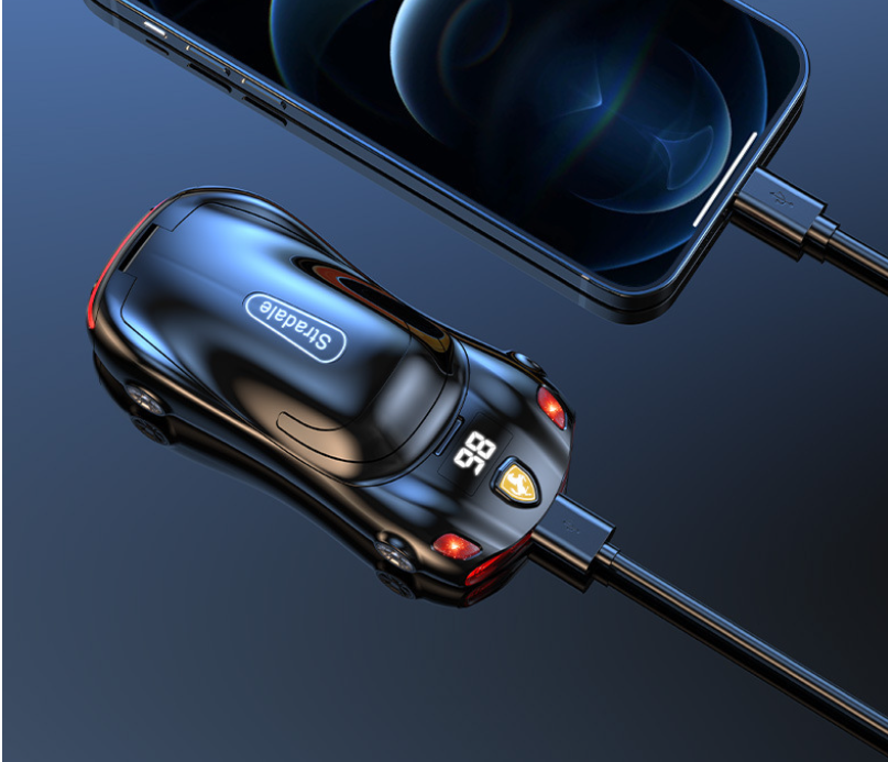 Black Wireless Earphone with Cool Sports Car Shape – Low Latency & Long Battery Life, Portable Bluetooth Earbuds