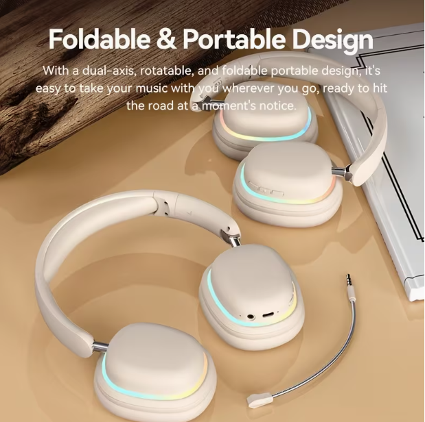 Over-Ear Bluetooth Headphones with Lighting Effects – Stylish & Trendy, Versatile for Entertainment & Study