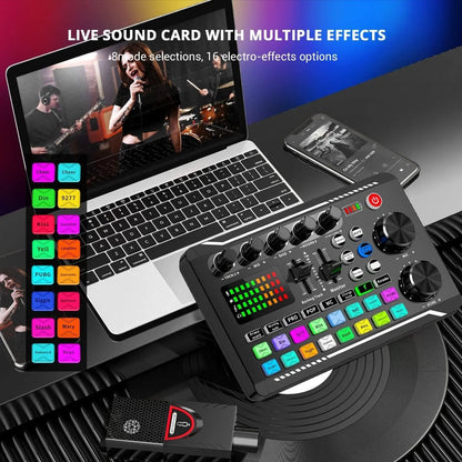 F998 Live Sound Card Audio Mixer – Podcast Interface with DJ Effects, Voice Changer & Sound Effects for Karaoke, Live Streaming, Gaming PC