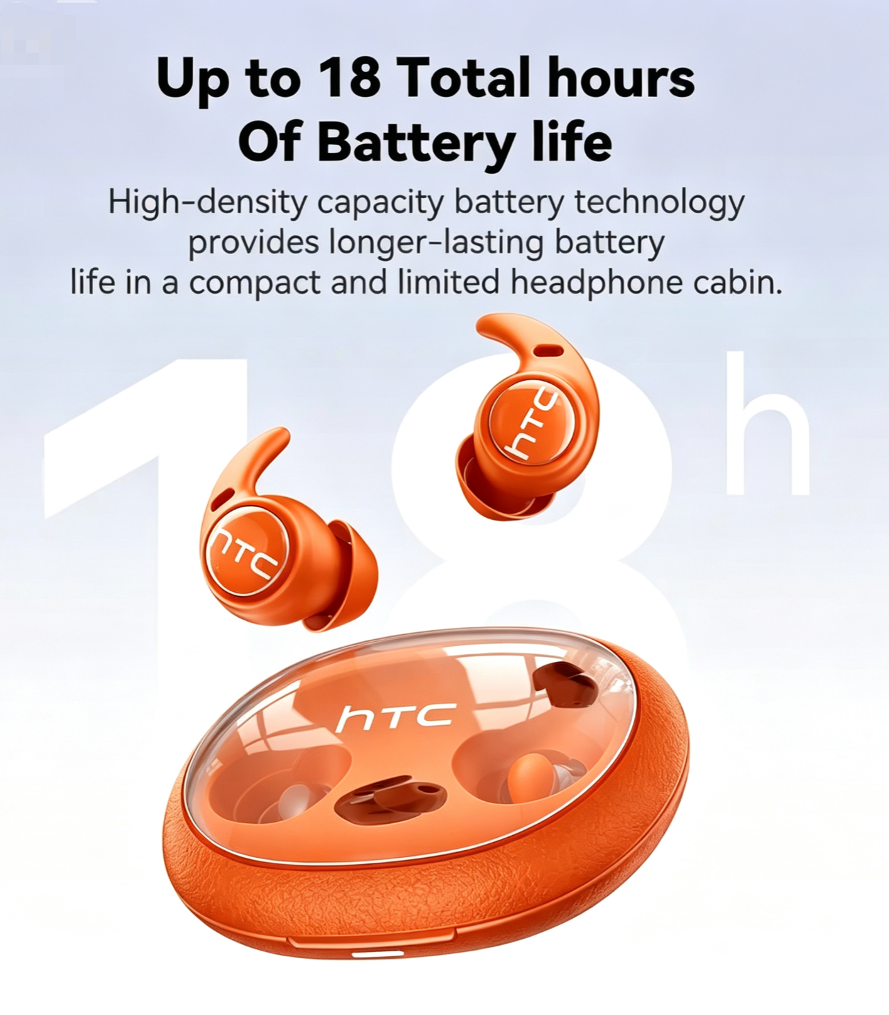 【Orange】HTC NE76 Bluetooth 6.0 Wireless Sleep Headphones. Features Bass & Noise Reduction. Invisible Flat Earbud Design improves sleep quality, zero pressure on ears while side sleeping. Ideal for travelers, side sleepers, and people with insomnia.