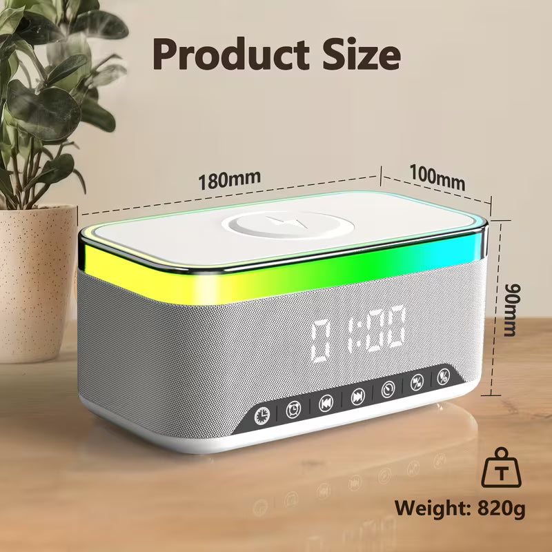 A911 Wireless Smart Ambient Lamp Speaker – Bluetooth Dual‑Speaker, White Noise & Alarm Clock, RGB Night Light, Wireless Charger – Bedside Desk Multifunction Device