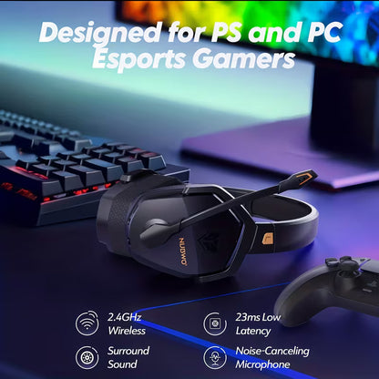 NUBWO G06 2.4Ghz Wireless Gaming Headset, Bluetooth Headphone with 7.1 Surround Sound, 23ms Ultra Low Latency, 50mm Driver, 100H Playtime, 3 Connection Modes (USB Dongle/Bluetooth/3.5mm), Dual Directional Mic, Compatible with PC, PS4, PS5, Xbox