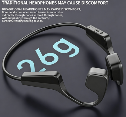 【26new】Bone Conduction Neckband Wireless Earphones Headphones Sports Open Ear Headset With Mic Stereo Earbud Audio Black