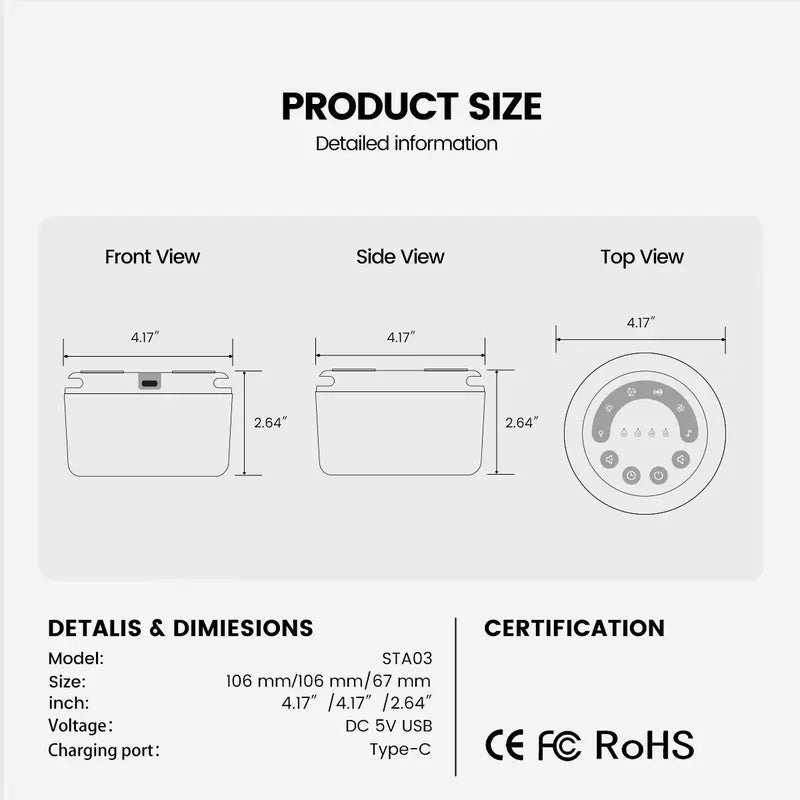Vaydeer White Noise Sound Machine - Portable Sound Machine for Adults, Sound Machine for Sleep, with Bluetooth Function,24 Soothing Sounds,7 Colors Light, Timer, White Noise Machine for Sleeping Office Privacy Home Gift, Christmas present