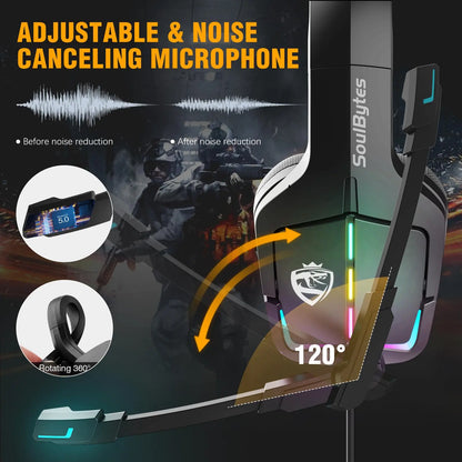 Comfortable Wired Gaming Headset – Noise Canceling Mic, RGB Light, Compatible with Xbox/PS4/PS5/PC/Switch – Multiplatform Gaming Headphones