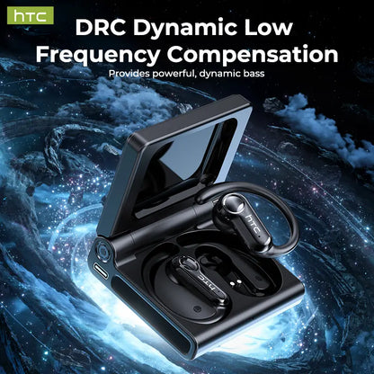HTC NE80 Bluetooth 6.0 Headphones with LCD Smart Touchscreen - Water Resistant Wireless Earphones, HD Microphone Gaming Earbuds for Travel and Gift