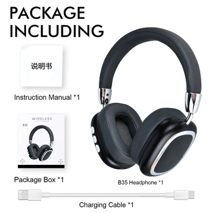 Black Over-Ear Wireless Bluetooth Headset - Portable Foldable Headset with Soft Ear Cushions, Wireless Noise Cancelling, Cable-Wired Foldable Headphones, Suitable for Travel, Laptops, Mobile Phones, Tech Gadgets, Teen Gift