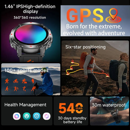 GPS Digital Smartwatch – Outdoor Sports Fitness Watch with Wireless Call, 100+ Sports Modes, Calorie Counter, Weather Alarm, LED Compass – Gift for Men & Women