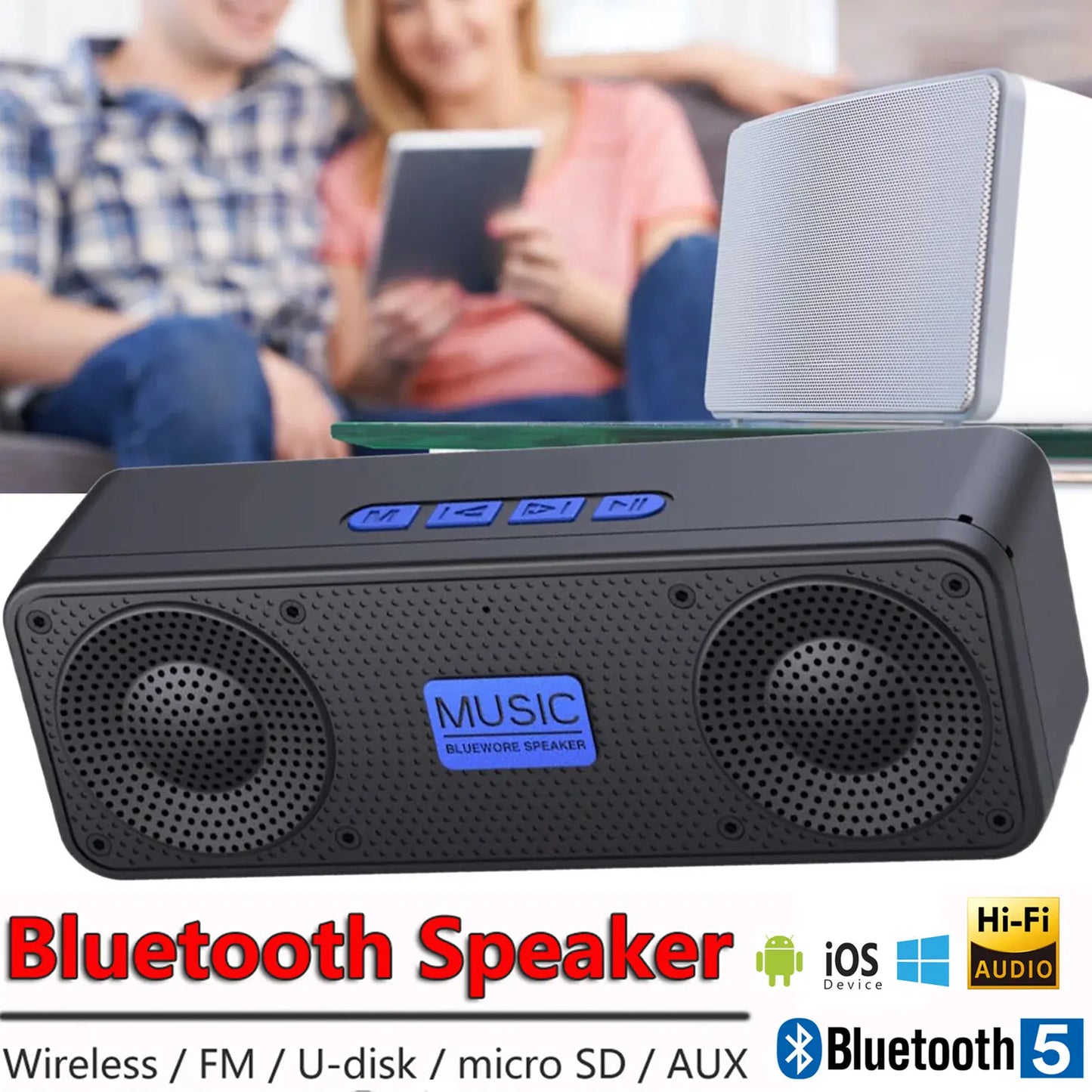 Portable HiFi Bass Wireless Bluetooth Speaker - Powerful Subwoofer Soundbar for Outdoor Music