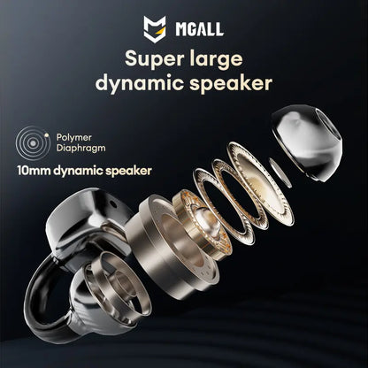 MGALL C02 Clip-On Ear Headphones – LCD Full Color Touch Screen, Bluetooth 6.0, Wireless Audio for Music & Calls
