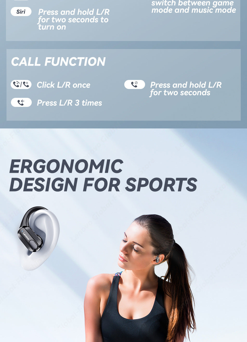 Thinkplus XT80 Ear-Hook Bluetooth Earphones - Sports Running Headset for Men and Women
