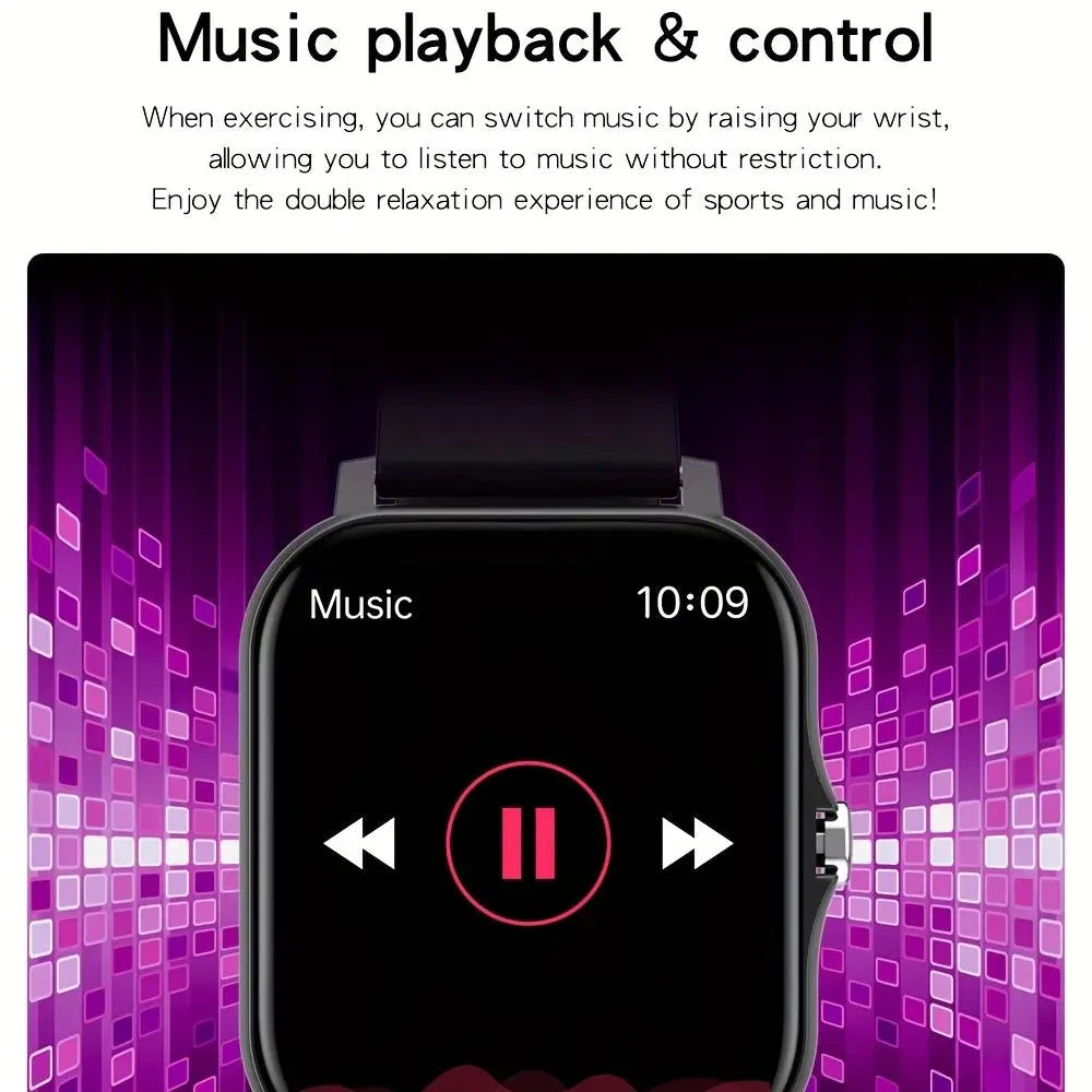 Smartwatch with Full Touch Screen – Multiple Sports Modes, BT Calls, Message Alerts, Music Player – Compatible with iOS & Android – Gift for Men & Women