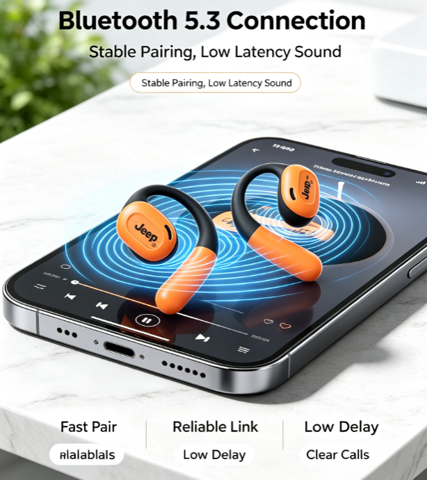 Jeep JP EC001 Open-Ear Bluetooth 5.3 Headphones - HD Calls, Ultra-Long Battery for Sports