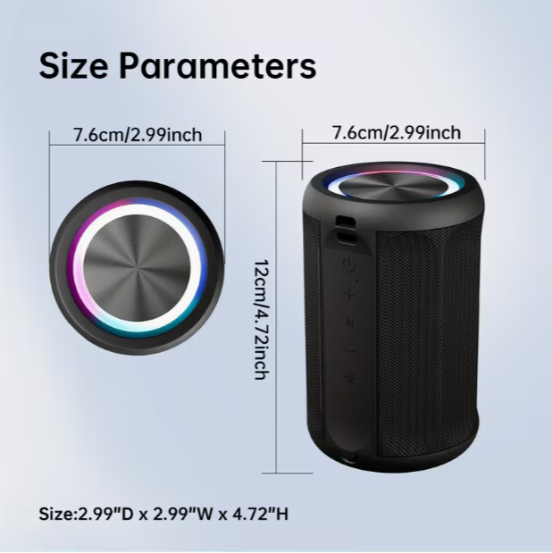 Portable Speaker with Crystal Clear HD Sound & RGBW Dynamic Light Show – IPX5, All-Day Playtime, TWS Pairing, Subwoofer & Stereo Sound, USB-C Charging, for Smartphone/Tablet, Home/Office/Party
