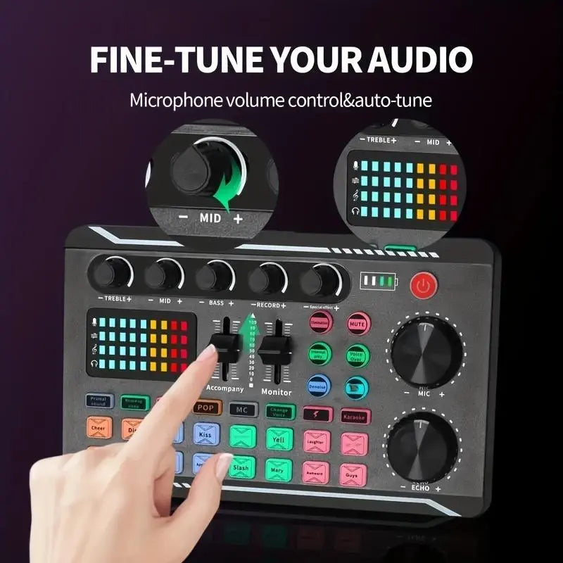 F998 Live Sound Card Audio Mixer – Podcast Interface with DJ Effects, Voice Changer & Sound Effects for Karaoke, Live Streaming, Gaming PC