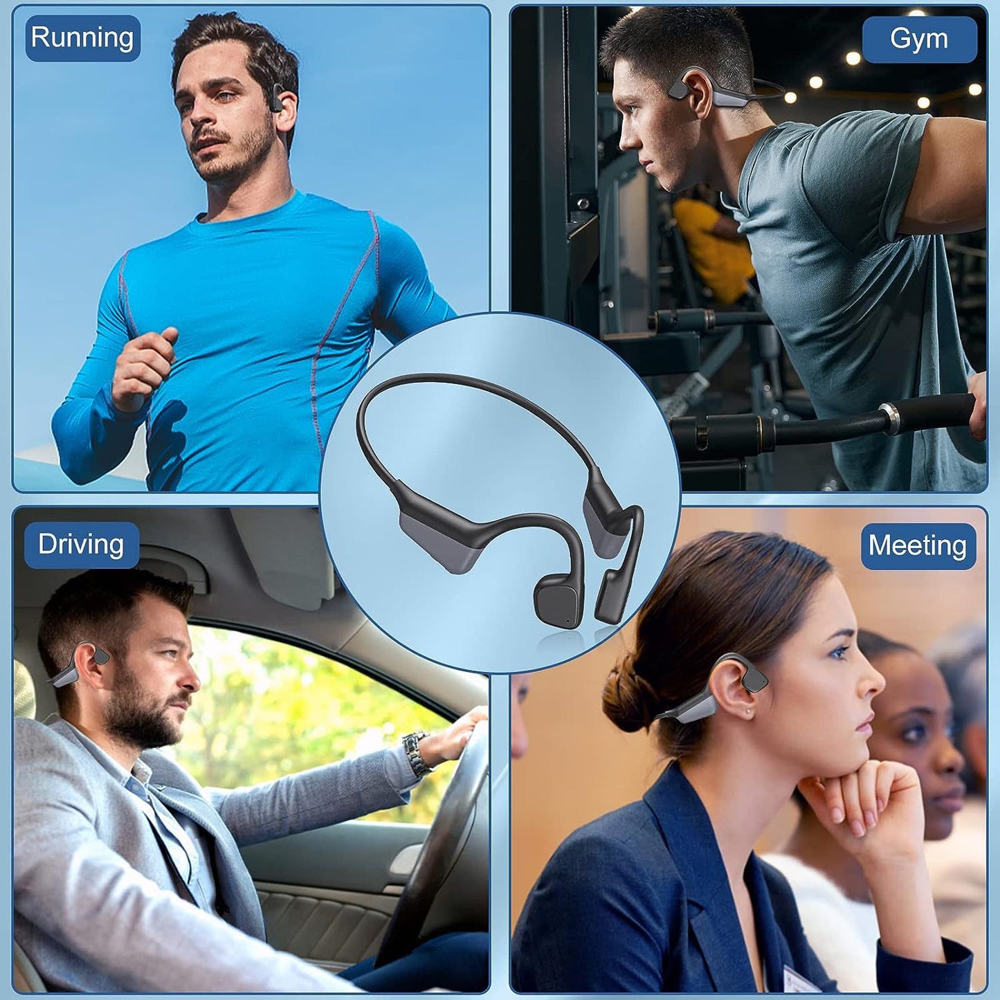 i18pro Bone Conduction Neckband Wireless Earphones - Open Ear Sports Headset with Mic and Stereo Sound (Black)