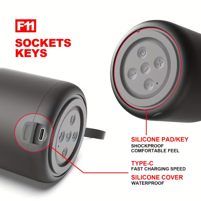 Black Portable Outdoor Wireless Speaker – TWS Pairing, Mini Subwoofer, Supports Hands-Free Calling