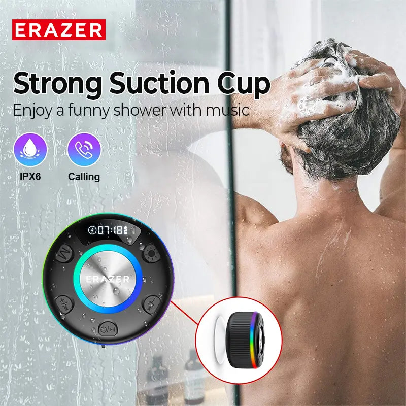 ERAZER XM102 – IPX6 Waterproof Shower Bluetooth Speaker with Suction Cup, Portable Wireless Speaker for Home/Party/Outdoor/Beach