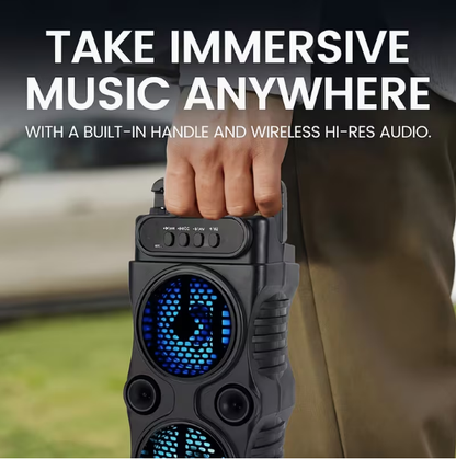 Portable Wireless PA Speaker with RGB Light – Built-in Battery & Handle, TWS Stereo, USB/TF/FM/Mic Input, Compact Subwoofer for Party, Camping & Outdoor