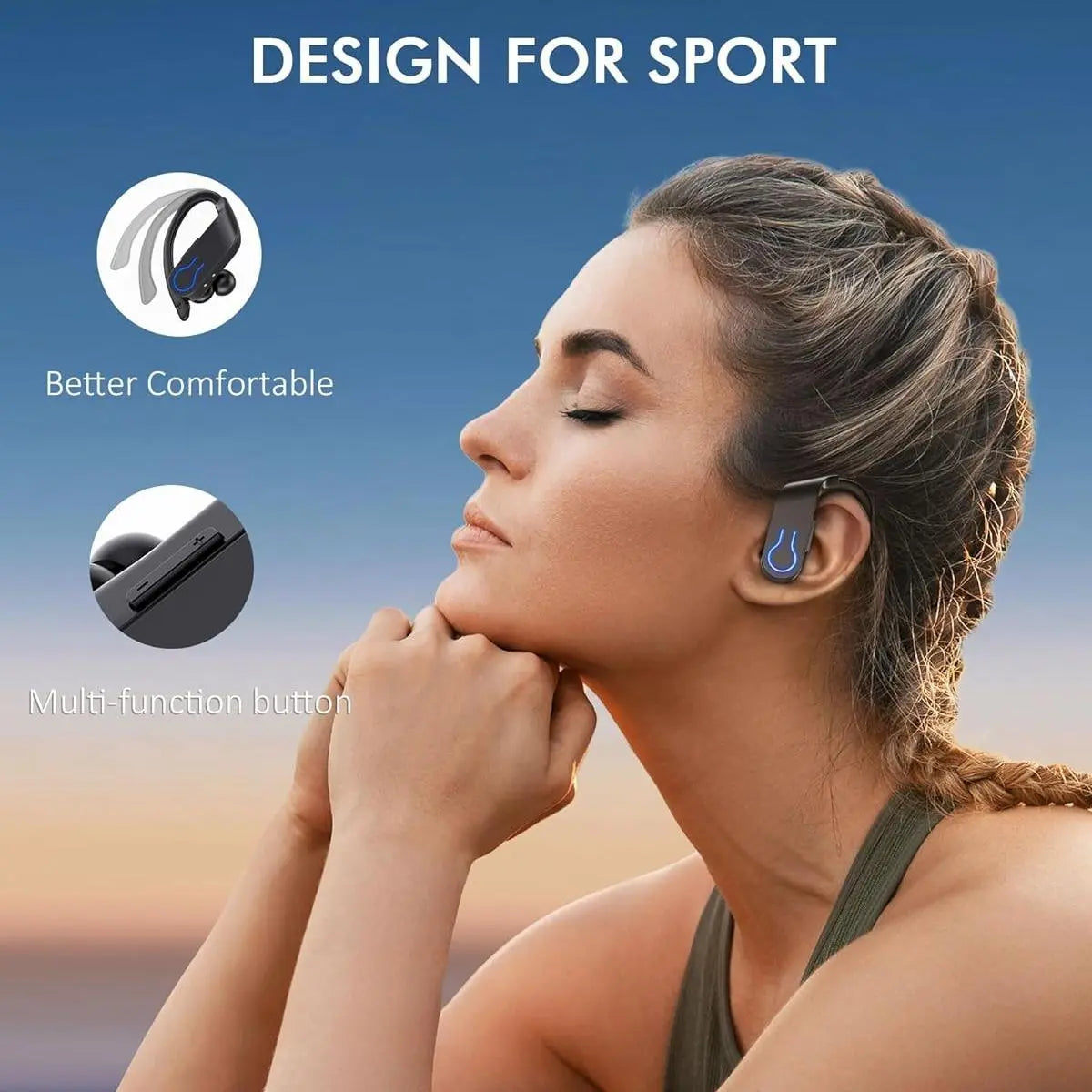 ireless In-Ear Design Earphone – Bluetooth 5.3 Earbuds with ENC Mic, Stereo Sports Headphones with Earhooks, Waterproof for Running & Music