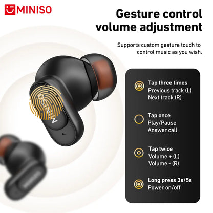 MINISO MS105 Wireless Earbuds – Bluetooth 6.0, In-Ear, Waterproof, Built-in Mic – Ideal for Office, Sports, Study, Calls & Gaming