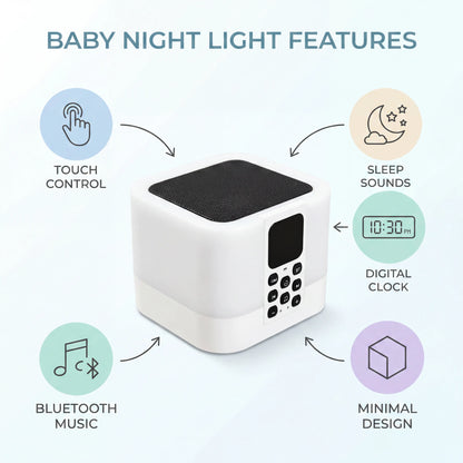 UFORU 4-in-1 Sleep Aid White Noise Machine/Bluetooth Speaker/Night Light/Alarm Clock (Rain, Insects, Ocean Waves, Birdsong, Fan, Lullaby), Perfect Vibe Bedroom Decor, Great Gift for Dad, Grads & More