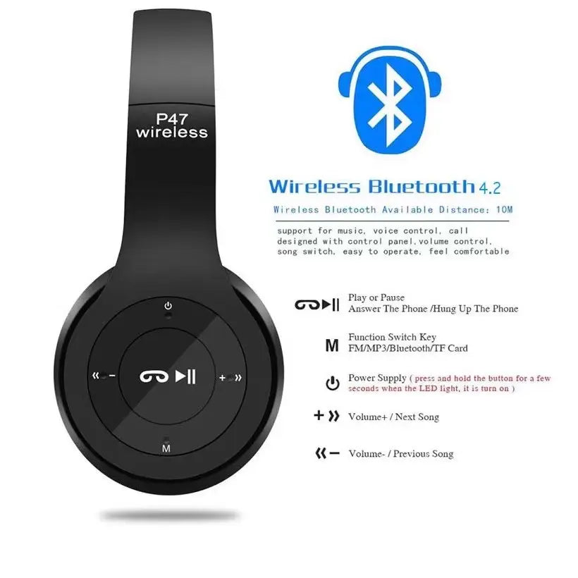 Buy 1 Get 1 Free P47 Wireless Bluetooth 5.0 Foldable Over-Ear Headphones - Order 1 Get 2, Built-in Mic, Noise Reduction, USB Rechargeable