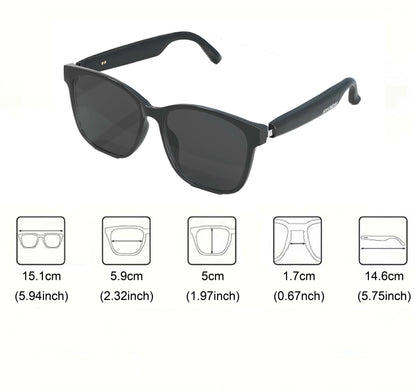 HYUNDAI C8 Wearable Smart Glasses - Bluetooth-Compatible Earbud Headphone for Music and Calls, Durable Electronic Audio Glasses