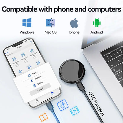 32GB Ultra Magnetic Voice Recorder – One-Touch Recording, 96H Continuous, HD Noise Reduction, Long Battery, with OTG Adapter