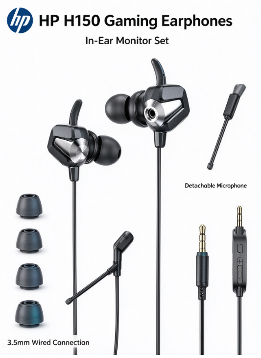HP 3.5mm Wired Gaming Earbuds – Detachable HD Mic, Dual Drivers, Low Latency for PC, PS5 & Xbox