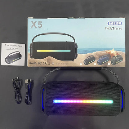 X5 Portable Wireless Speaker - Rechargeable 3000mAh Water Resistant Speaker with FM Mode and Stereo Sound for Home, Travel and Camping