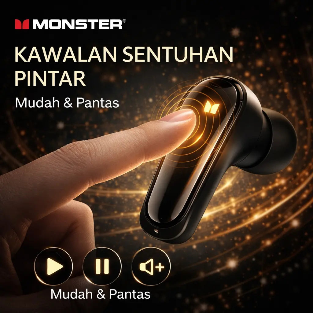 Monster MQT52 TWS Wireless Gaming Earbuds - Bluetooth 5.4, Hi-Fi Stereo, Noise Cancellation, Touch Controls, Long Battery Life
