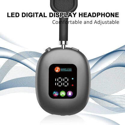 Over-Ear Wireless Bluetooth Headphones - Smart Color Digital Display, 16H+ Battery, Equalizer, Low Latency, Surround Sound for Gaming