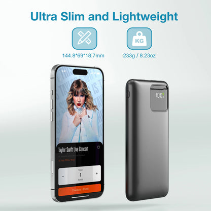 Portable Charger 10000mAh with Built-in Cables - 22.5W Fast Charging Power Bank, 4 Outputs 2 Inputs for iPhone, Samsung, Google Pixel and iPad