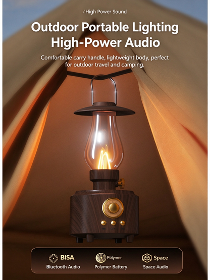 Kerosene Lantern Bluetooth Speaker - Retro Desktop Bluetooth Hi-Fi Audio, Portable Outdoor Camping Speaker with Lighting & Ambient Lamp
