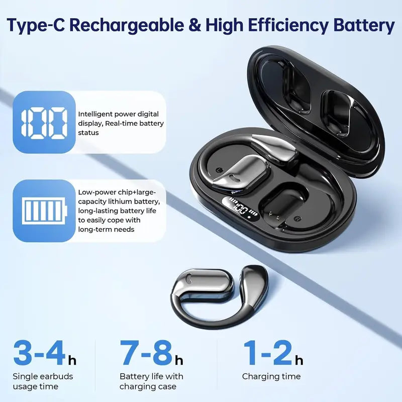 True Wireless Stereo Headphones – Long Battery Life, Open-Back Design, Touch Control, USB-C Charging, Ideal for Gaming & Calls