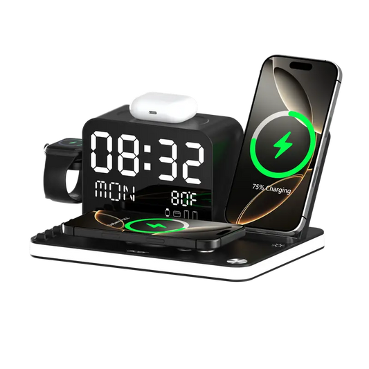 Acer 7 in 1 Wireless Charging Station with Fast Wireless Charger, LED Night Light, Bluetooth Time Sync Clock & Temperature Display, USB-A & USB-C, Magnetic MagSafe – for iPhone, Android Phone, Apple Watch & AirPods, Gift